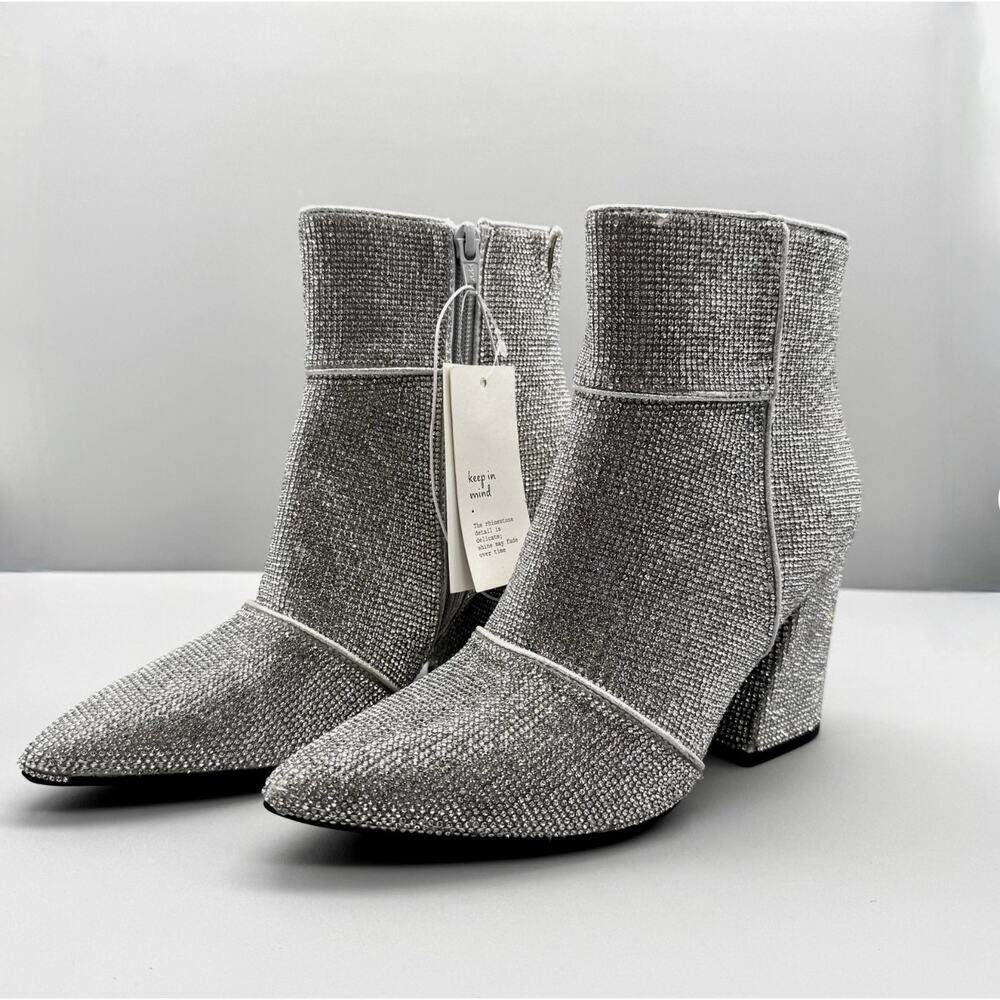 A New Day Boots Womens 6 Silver Cailin Ankle Sparkly Shimmery Evening 3.25" Heel